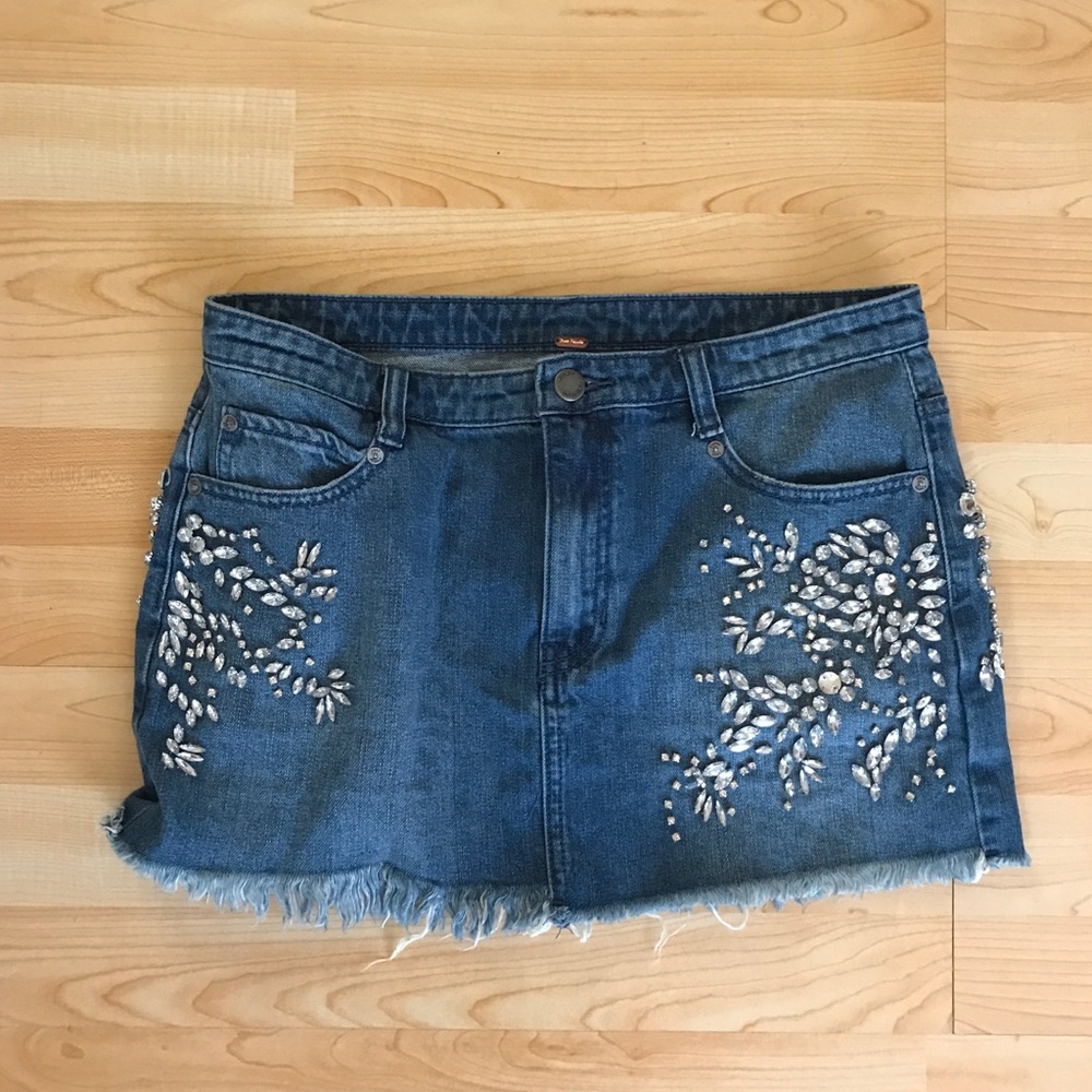 Free people sequined denim skirt